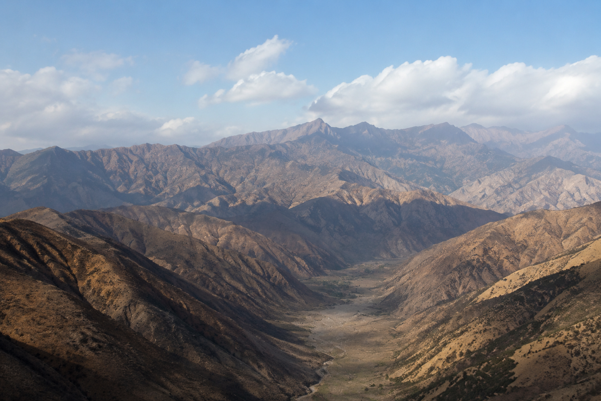 AI-generated illustration of rugged Afghan-inspired mountain terrain