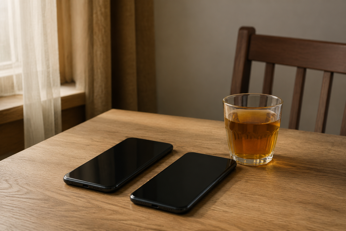 Two unbranded phones and a glass of tea illustrating mobile connection options