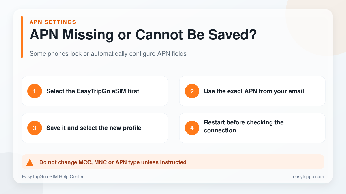 How to troubleshoot missing or unsavable APN settings