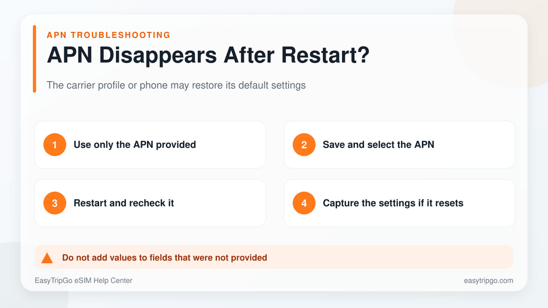 Troubleshooting an eSIM APN that disappears after restarting the phone