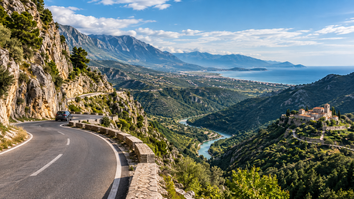 Mountain road and coast for the Balkans eSIM coverage guide