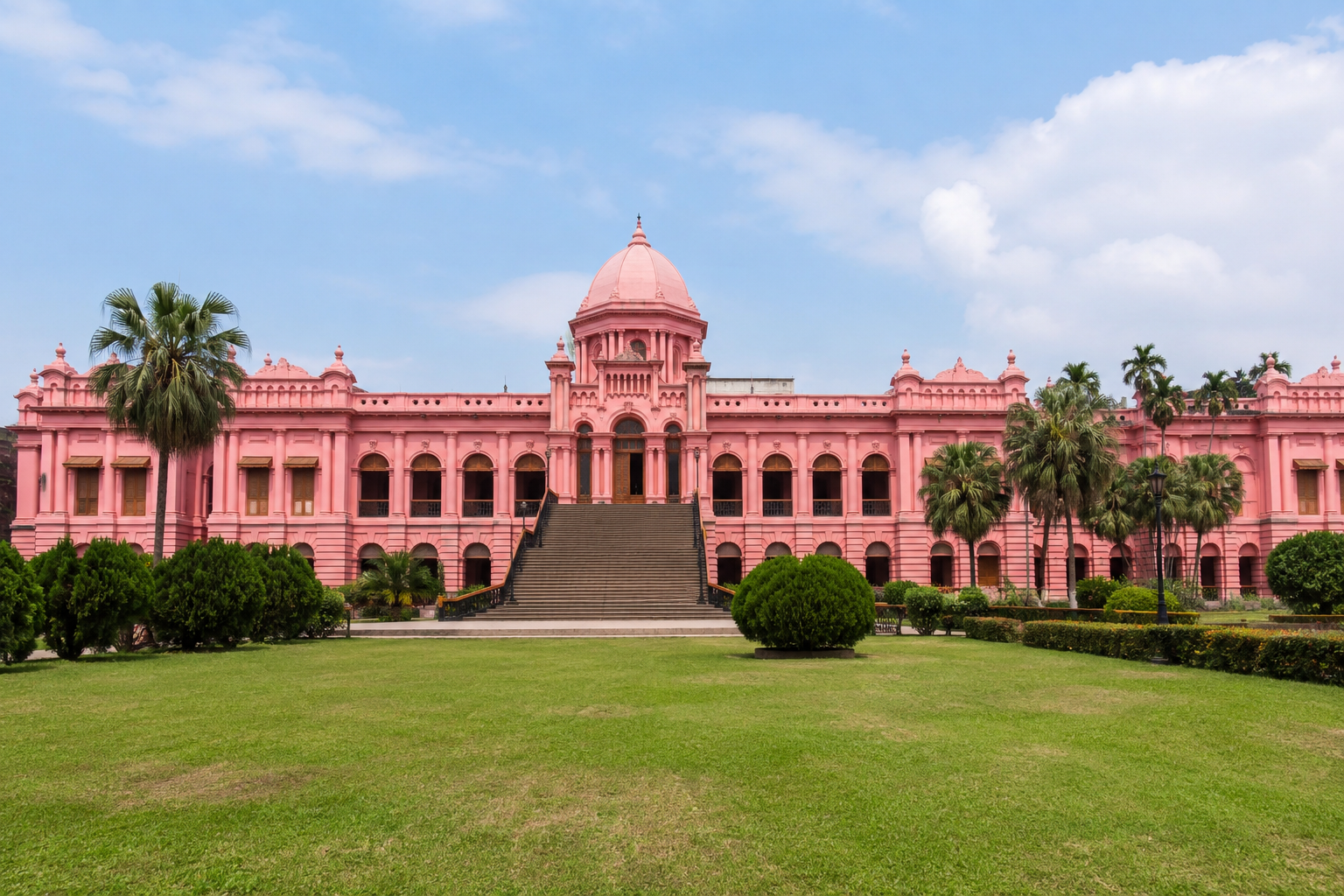 Pink Ahsan Manzil palace and its central dome in Dhaka