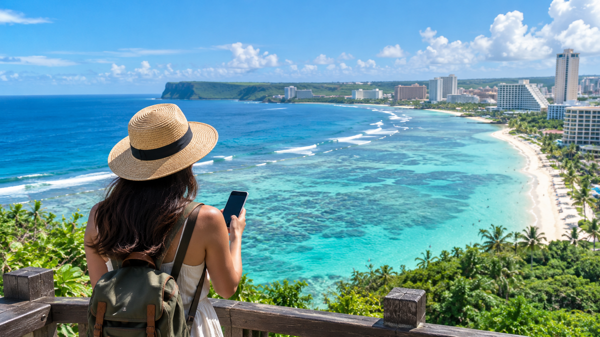 Traveler overlooking Tumon Bay for the EasyTripGo Guam eSIM guide