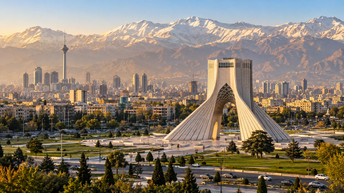 Tehran skyline and Azadi Tower for the EasyTripGo Iran eSIM guide