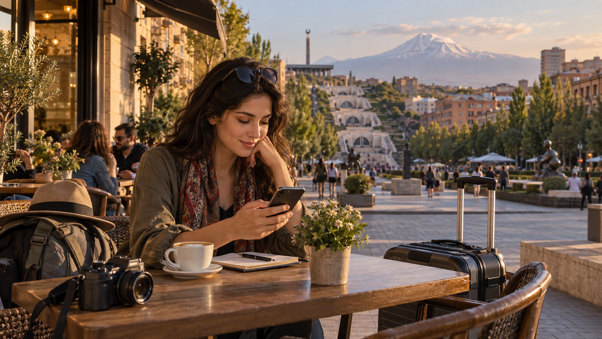 Traveler planning a Caucasus trip in Yerevan for the eSIM duration and data guide