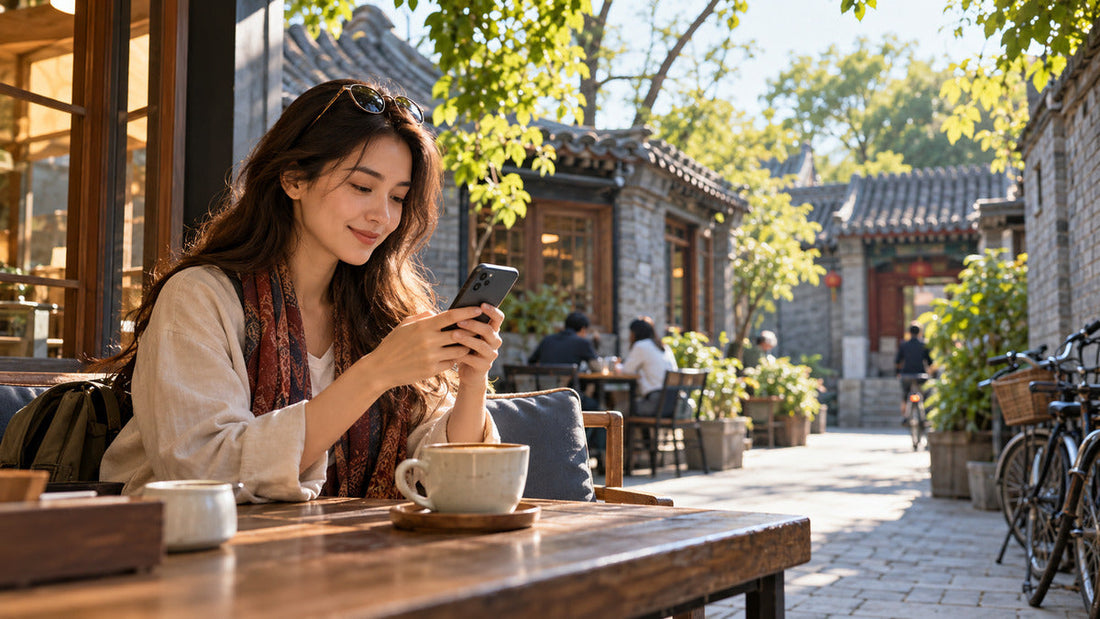 Traveler choosing a China eSIM data plan in Beijing
