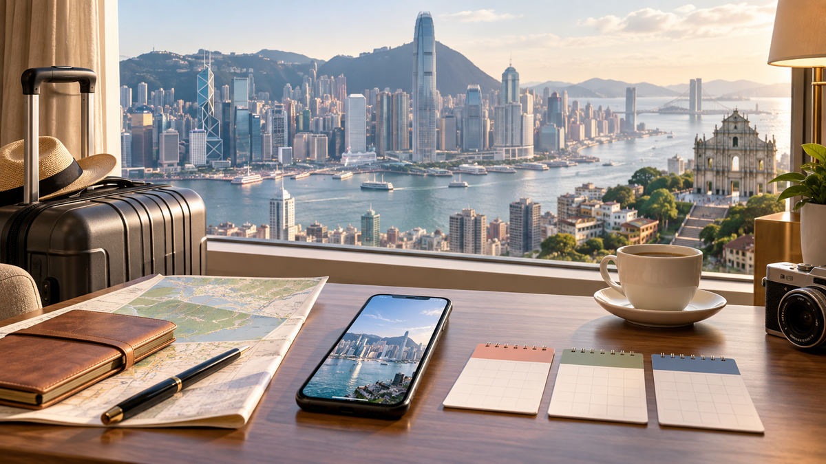Travel planning desk for choosing a China Hong Kong Macau eSIM duration