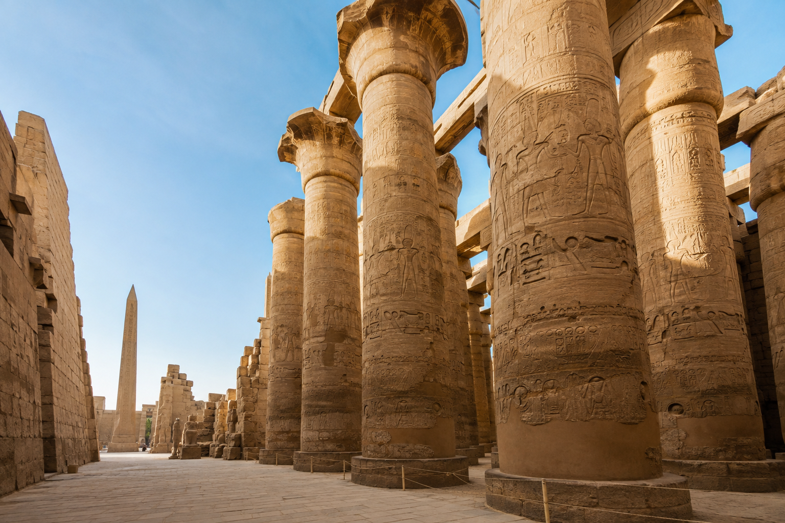 Sandstone columns at Karnak temple in Luxor