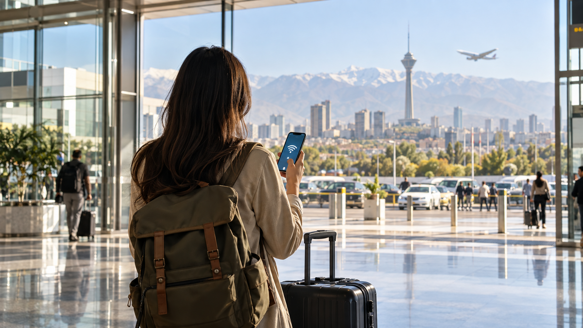 Traveler arriving in Tehran for the Iran eSIM comparison guide