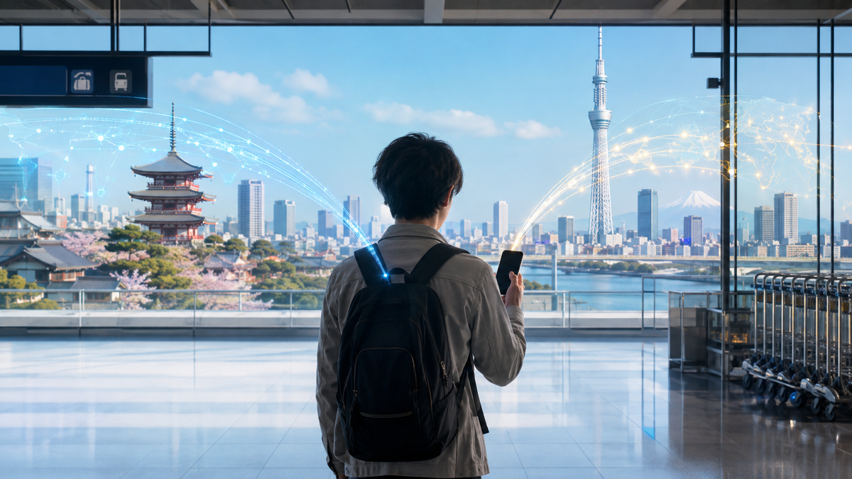 Traveler comparing Japan eSIM and international roaming connectivity