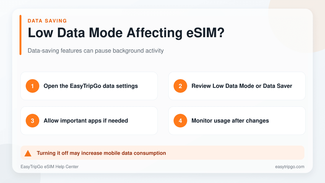Checking Low Data Mode or Data Saver for an EasyTripGo eSIM