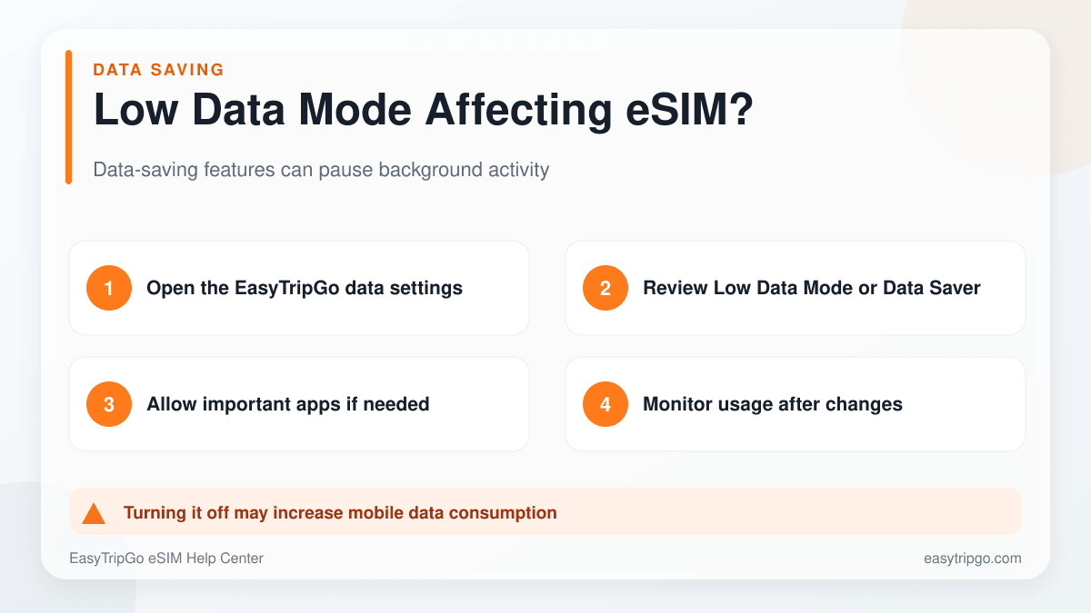 Checking Low Data Mode or Data Saver for an EasyTripGo eSIM
