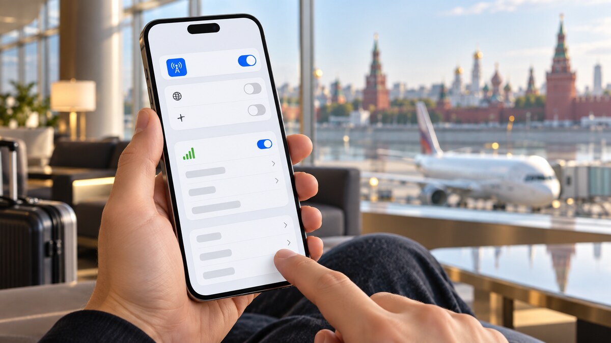Traveler configuring a Russia eSIM on a smartphone