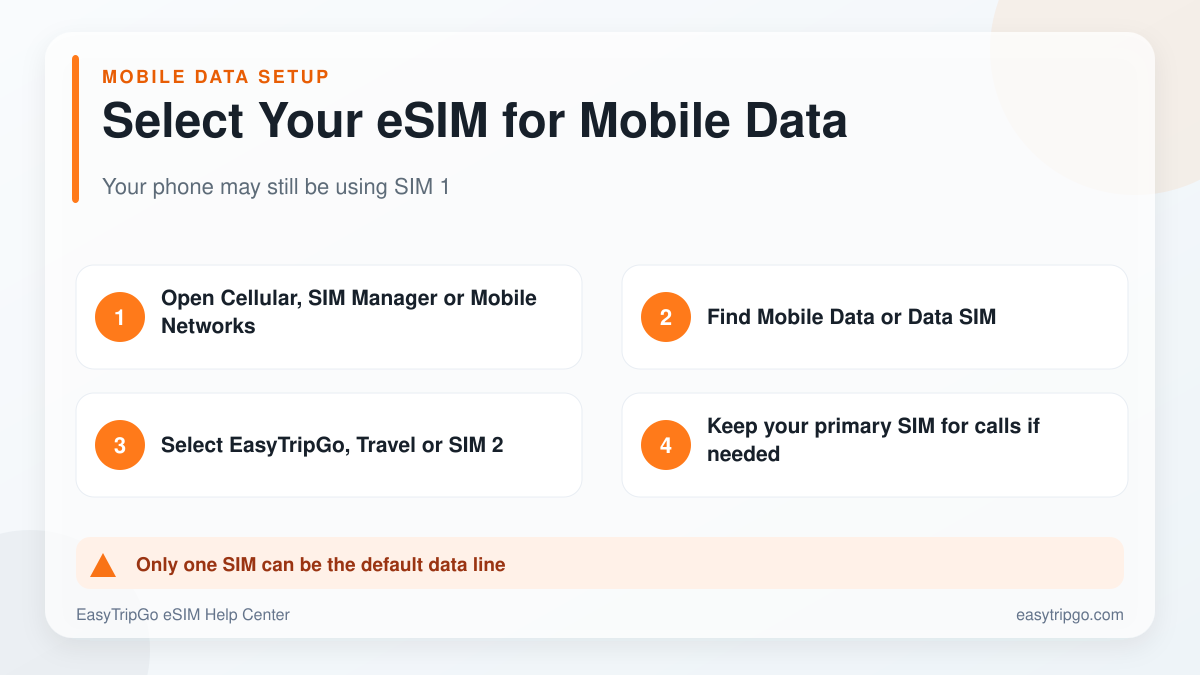 Steps to select the EasyTripGo eSIM for mobile data