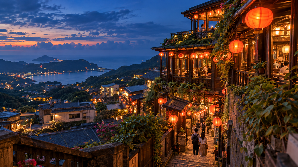 Jiufen hillside at dusk for the Taiwan eSIM trip duration guide