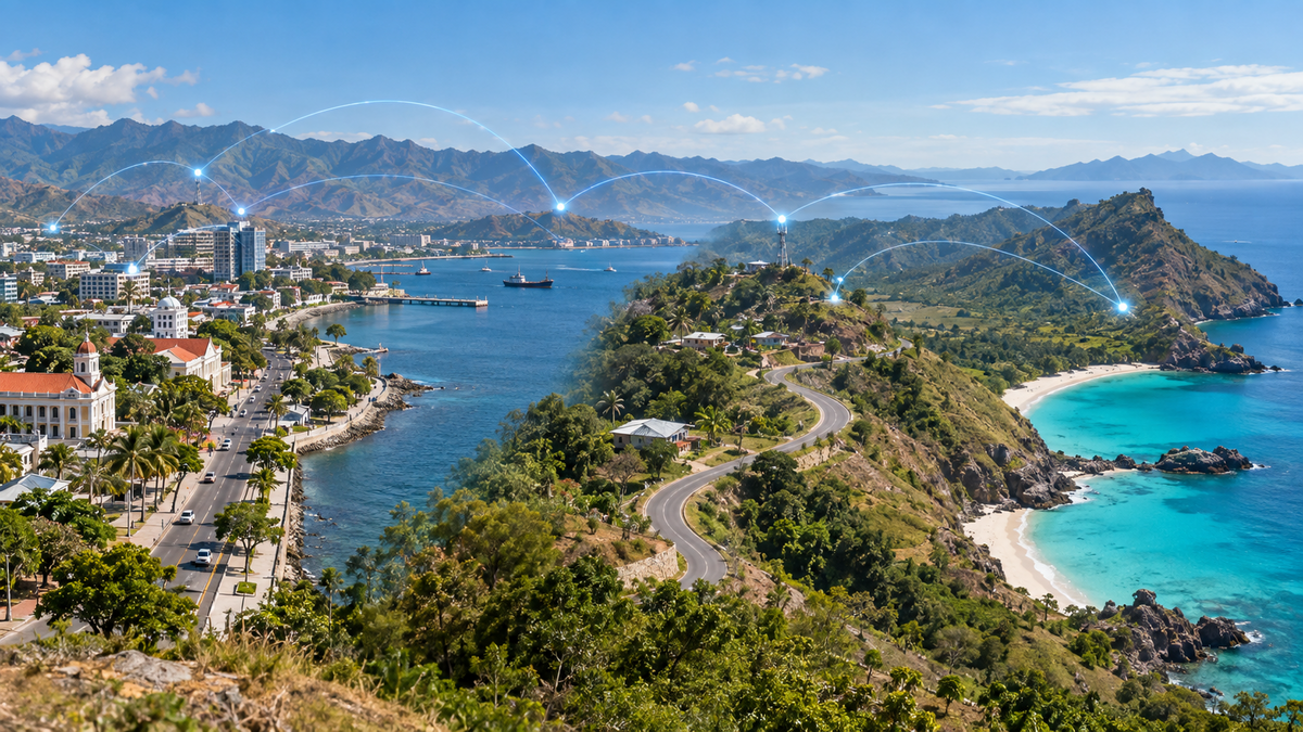 Dili rural mountains and coastline connected by mobile coverage