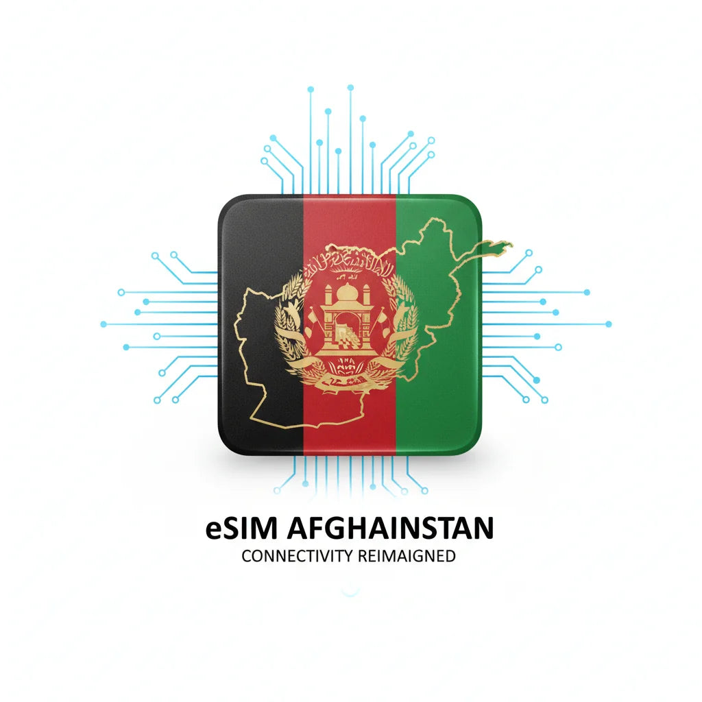 International roaming eSIM for Afghanistan, compatible with local networks, includes QR code for quick activation.