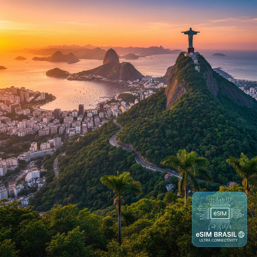 International roaming eSIM for Brazil, compatible with local networks, includes QR code for quick activation.