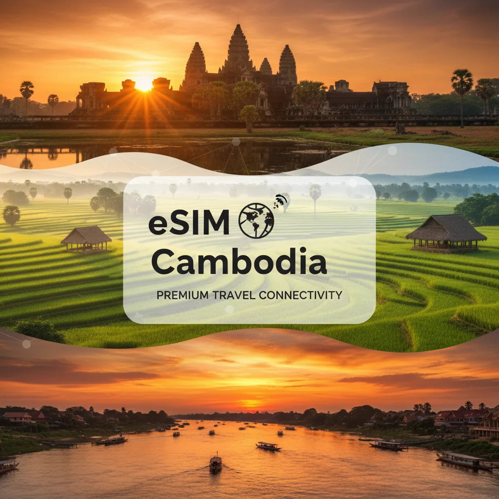 International roaming eSIM for Cambodia, compatible with local networks, includes QR code for quick activation.