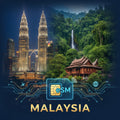 International roaming eSIM for Malaysia, compatible with local networks, includes QR code for quick activation.