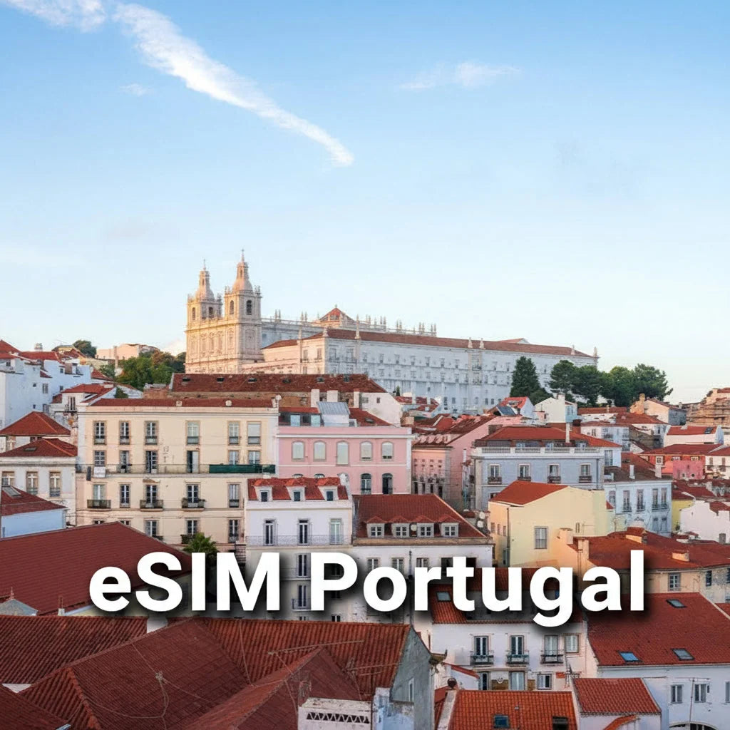 International roaming eSIM for Portugal, compatible with local networks, includes QR code for quick activation.