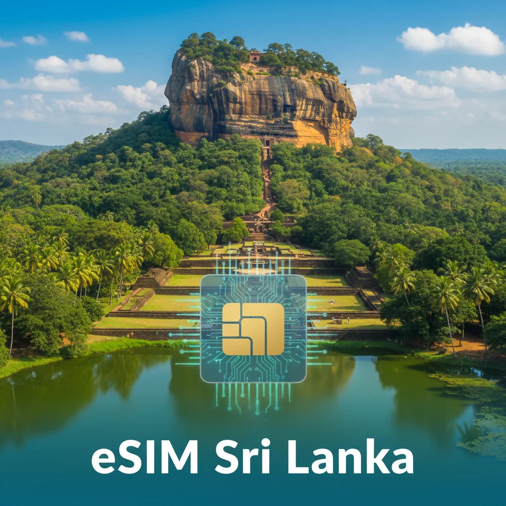 International roaming eSIM for Sri Lanka, compatible with local networks, includes QR code for quick activation.