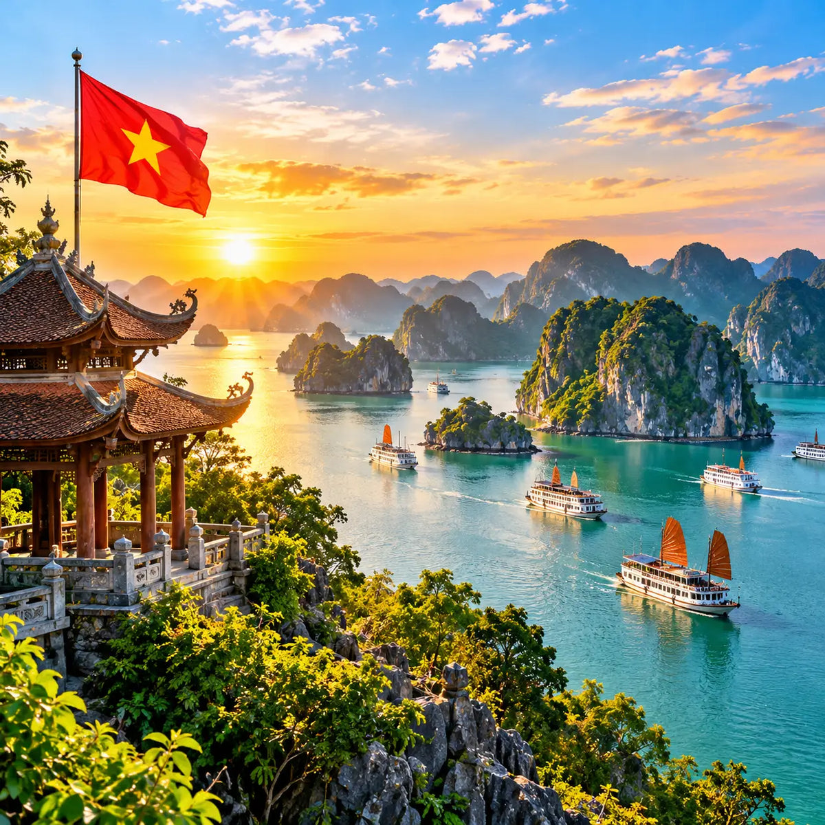 Vietnam eSIM – Ha Long Bay limestone islands and coastal scenery