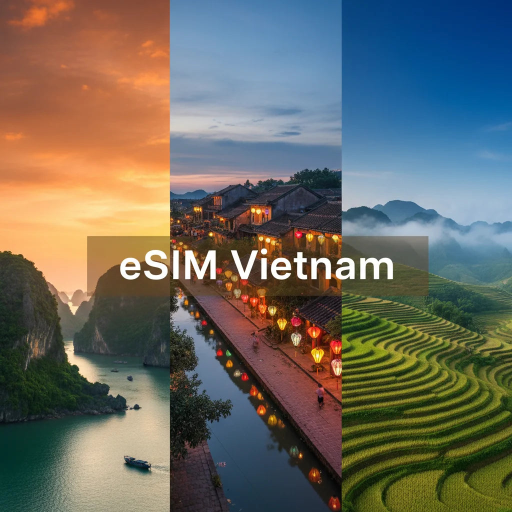International roaming eSIM for Vietnam, compatible with local networks, includes QR code for quick activation.